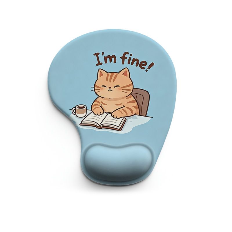 Ergonomic Gel Wrist Support Mouse Pad Cat reading pattern (I'm fine!) Soft