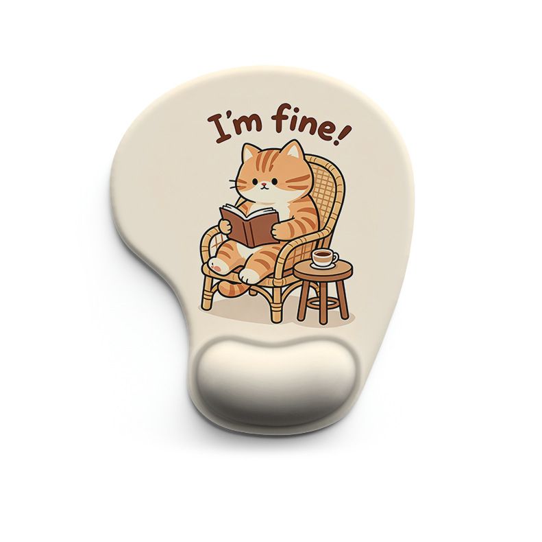 Ergonomic Gel Wrist Support Mouse Pad Pattern of a cat sitting in a chair