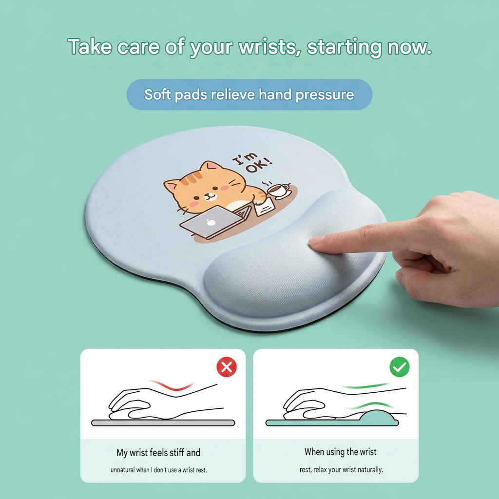 Ergonomic Gel Wrist Support Mouse Pad Pattern of a cat sitting in a chair view 4