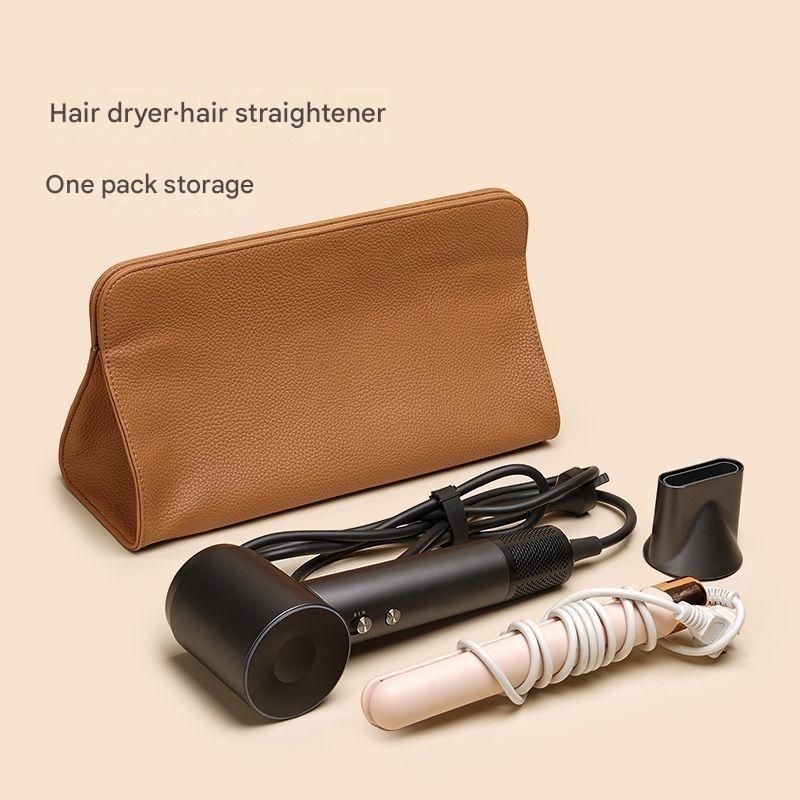Yellow Hair Dryer Storage Bag - Faux Leather Travel Organizer with Magnetic view 4