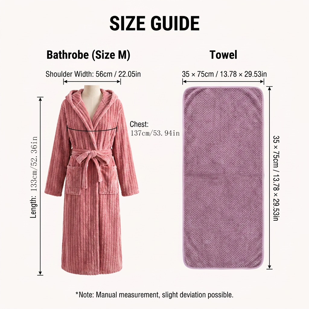 Women's Coral Fleece Hooded Bathrobe (M size) Set with 2 Pineapple Grid Towels view 7