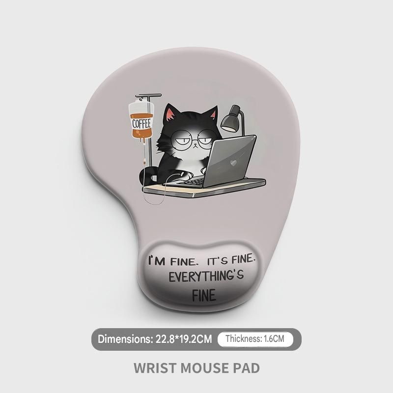 Ergonomic Gel Wrist Support Mouse Pad Cat goes to work pattern Soft Silicone