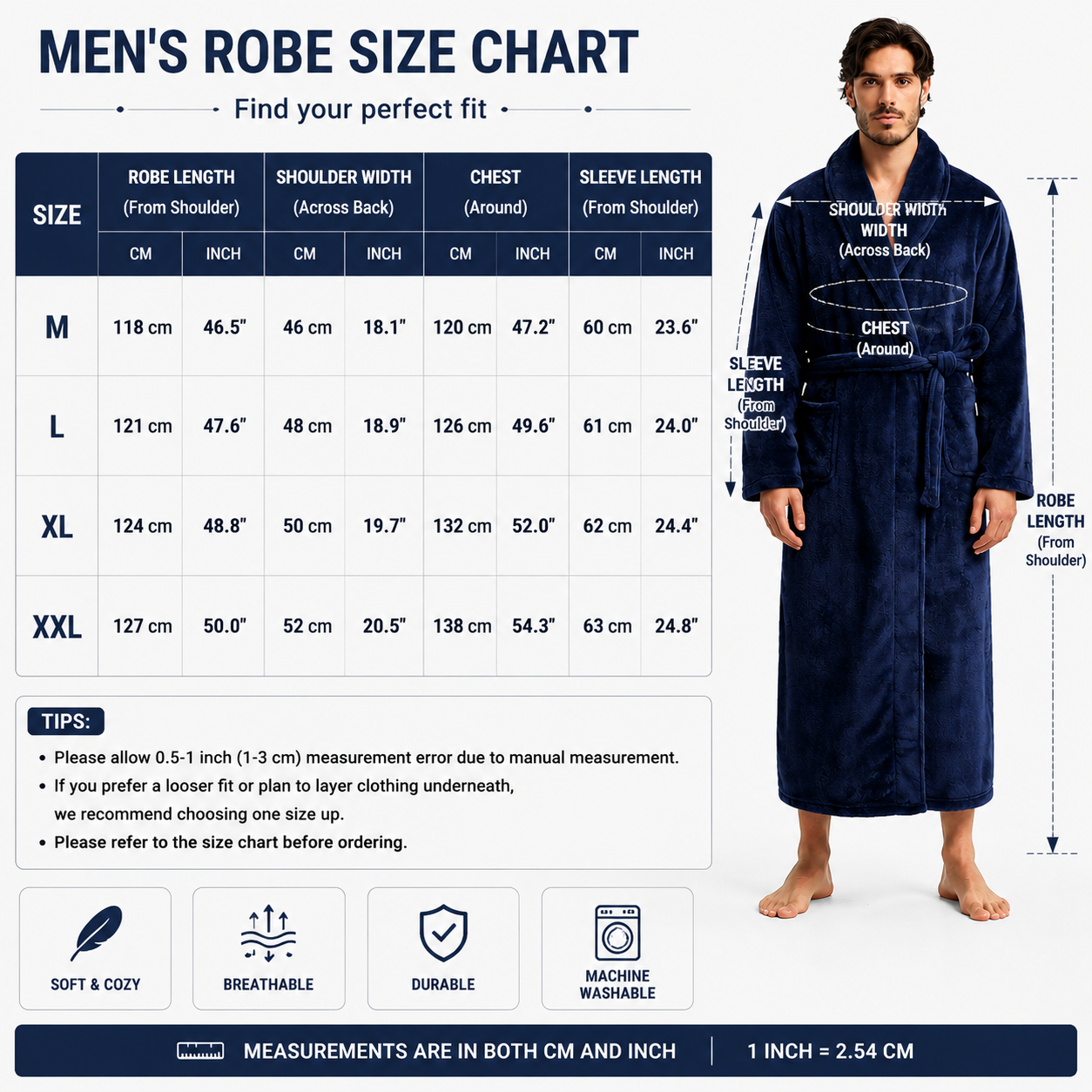 Men's Flannel Bathrobe blue L Size - Soft Coral Fleece Hooded Kimono Collar view 5
