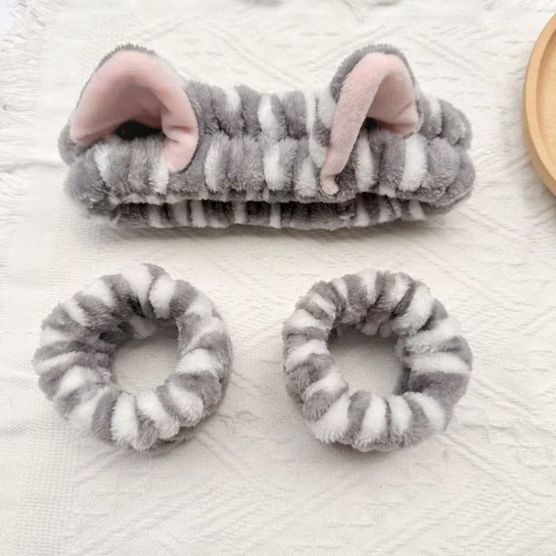 4PCS Spa Set Bath Wrap Purple bath towel Gray and Purple stripes Cat Ear view 7