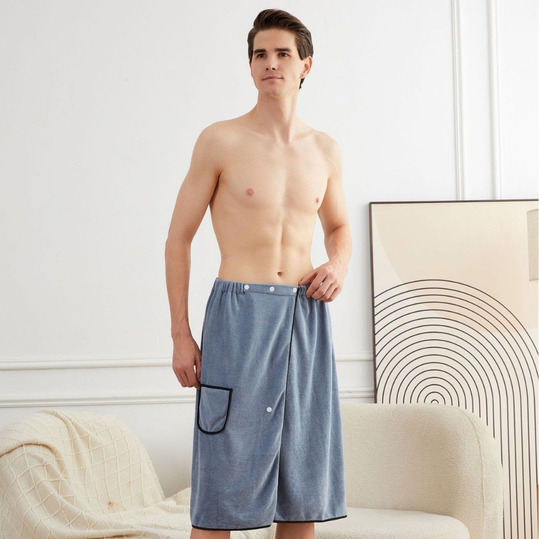 Men's Bath Wrap Microfiber Quick Dry Absorbent Adjustable Snap Closure Navy view 2