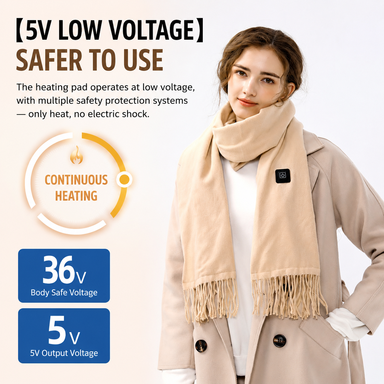 Gray USB Heated Scarf Electric Heating Winter Scarf Smart Temperature Control view 4