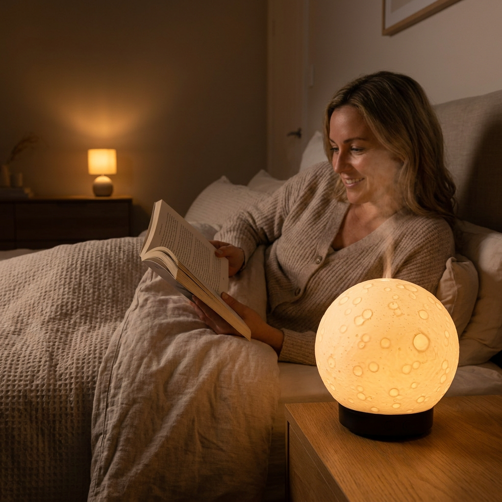 Moon Light Humidifier Aroma Diffuser (Black base) with LED Night Light view 2