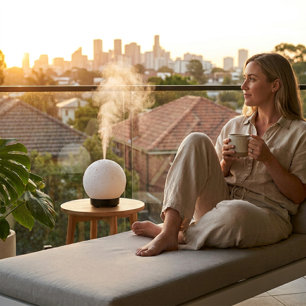 Moon Light Humidifier Aroma Diffuser (Black base) with LED Night Light view 3