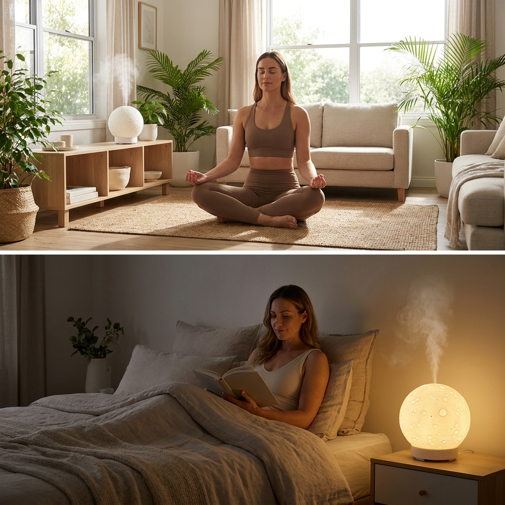 Moon Light Humidifier Aroma Diffuser (White base version) with LED Night Light view 2
