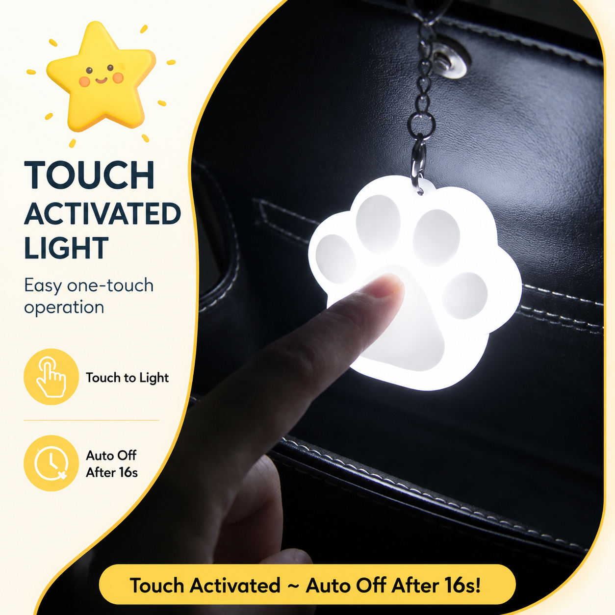 Yellow Touch Activated Flower Keychain Light view 3