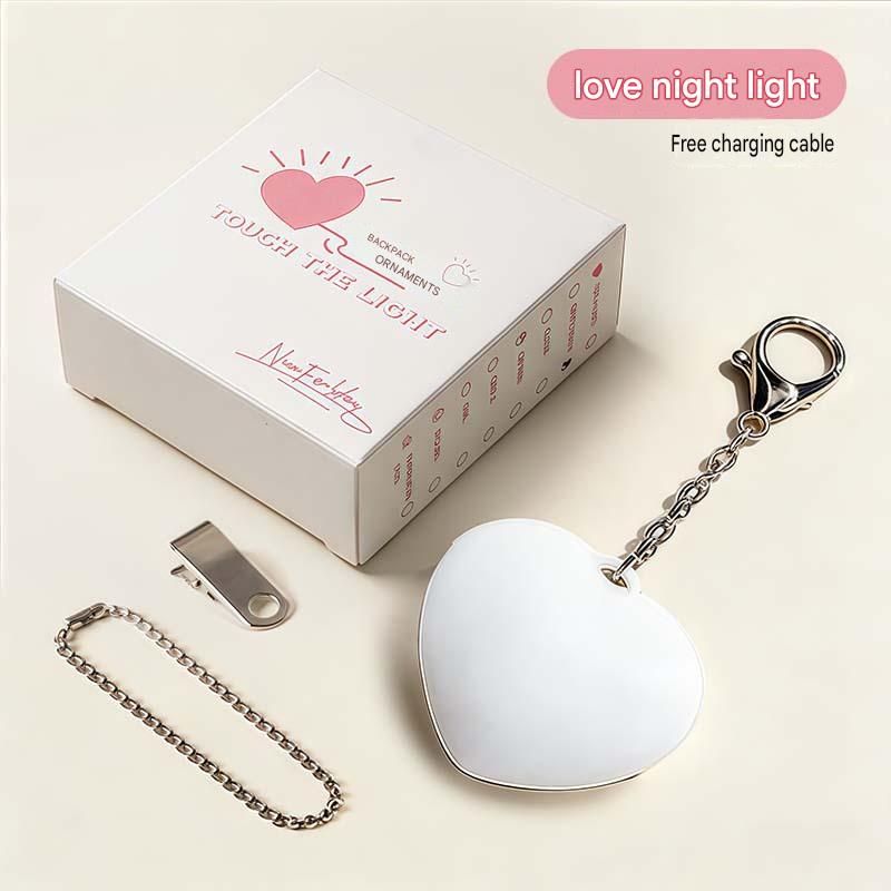 White Touch Activated Heart Keychain Light - Cute Portable LED Night Light view 2
