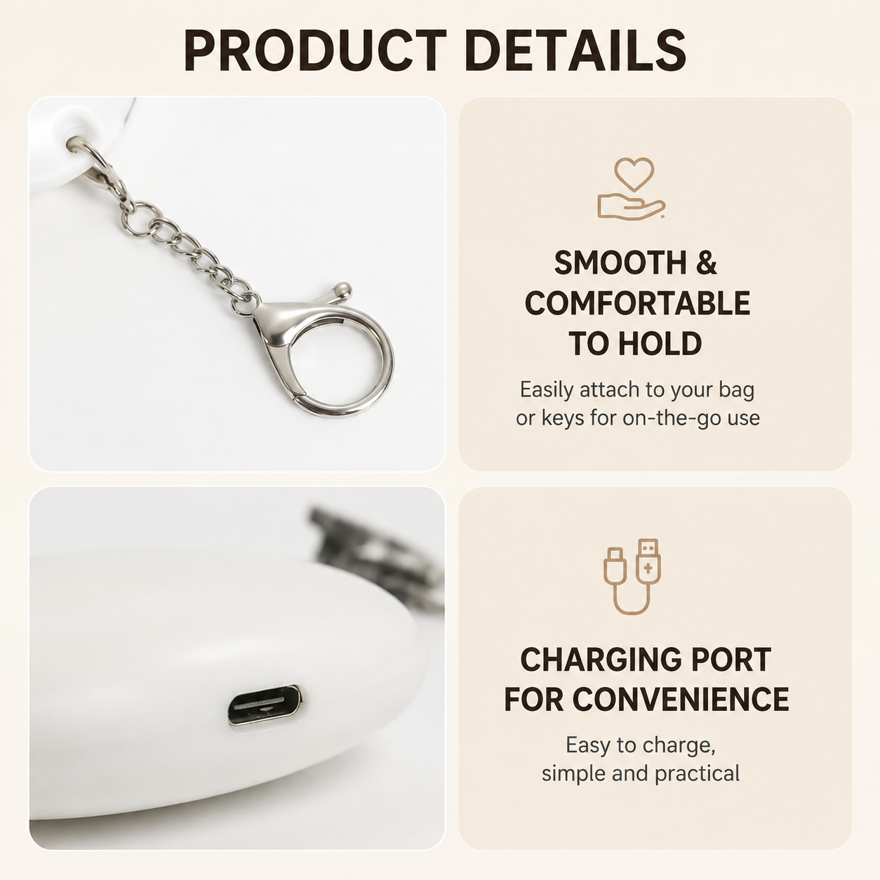 White Touch Activated Heart Keychain Light - Cute Portable LED Night Light view 4