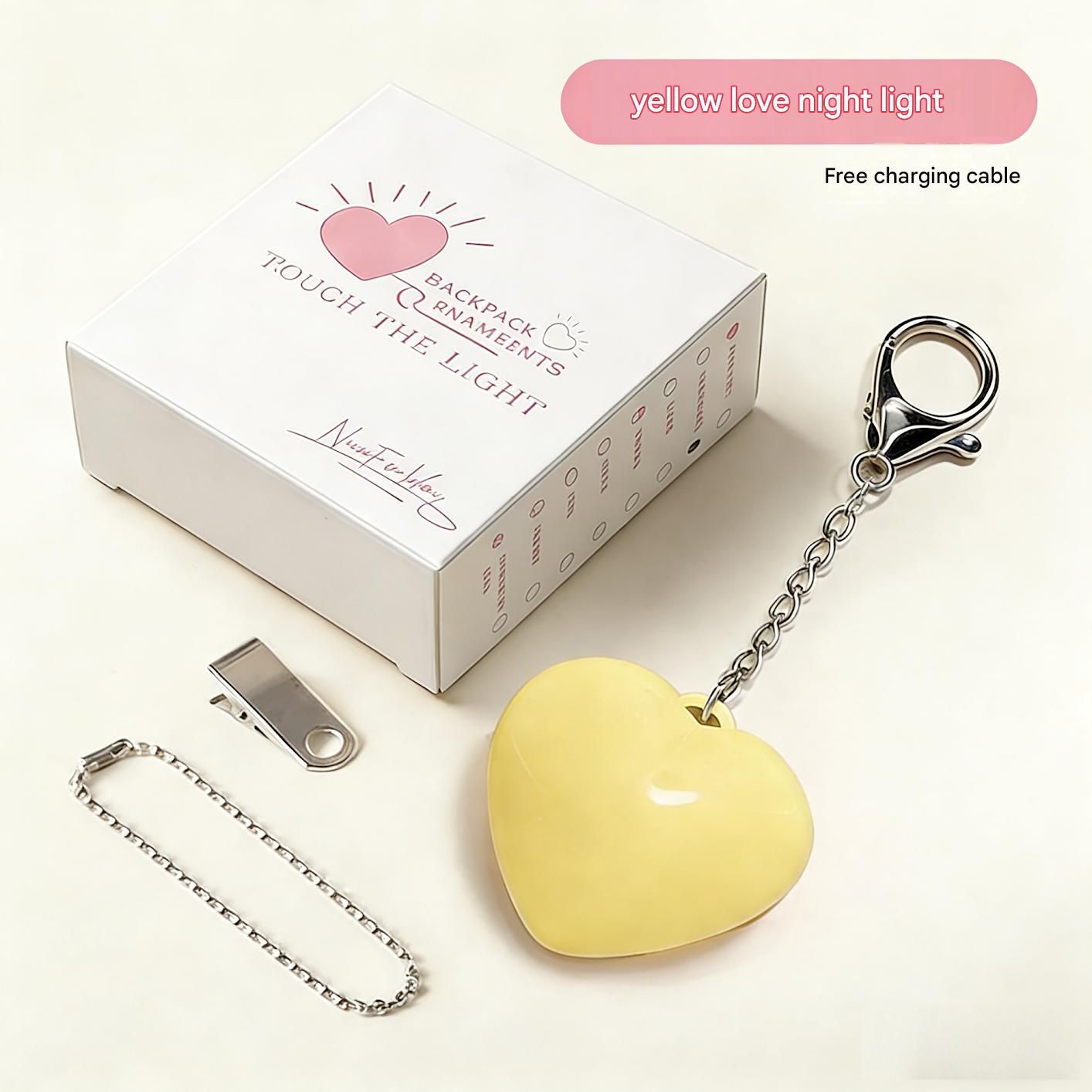 Yellow Touch Activated Heart Keychain Light - Cute Portable LED Night Light view 2