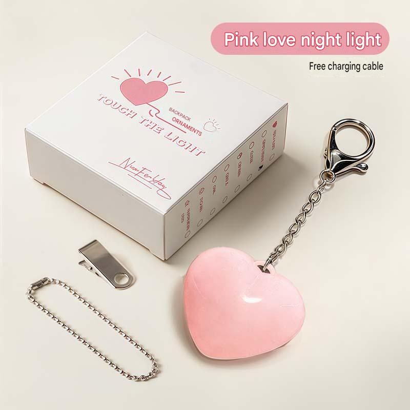 Pink Touch Activated Heart Keychain Light - Cute Portable LED Night Light view 2