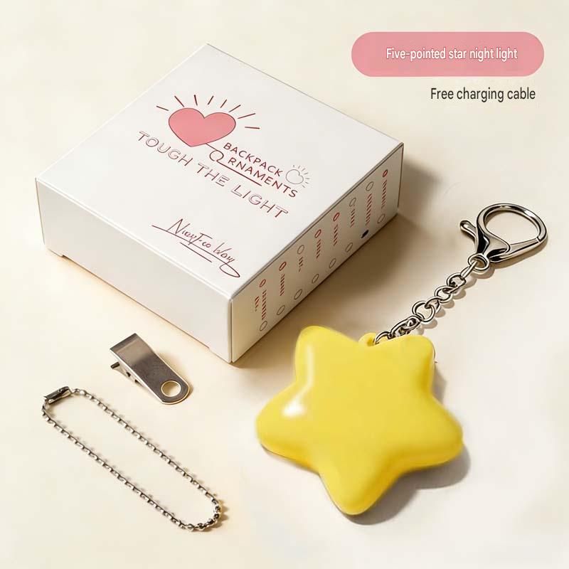 Yellow Touch Activated Star Keychain Light - Cute Portable LED Night Light view 2