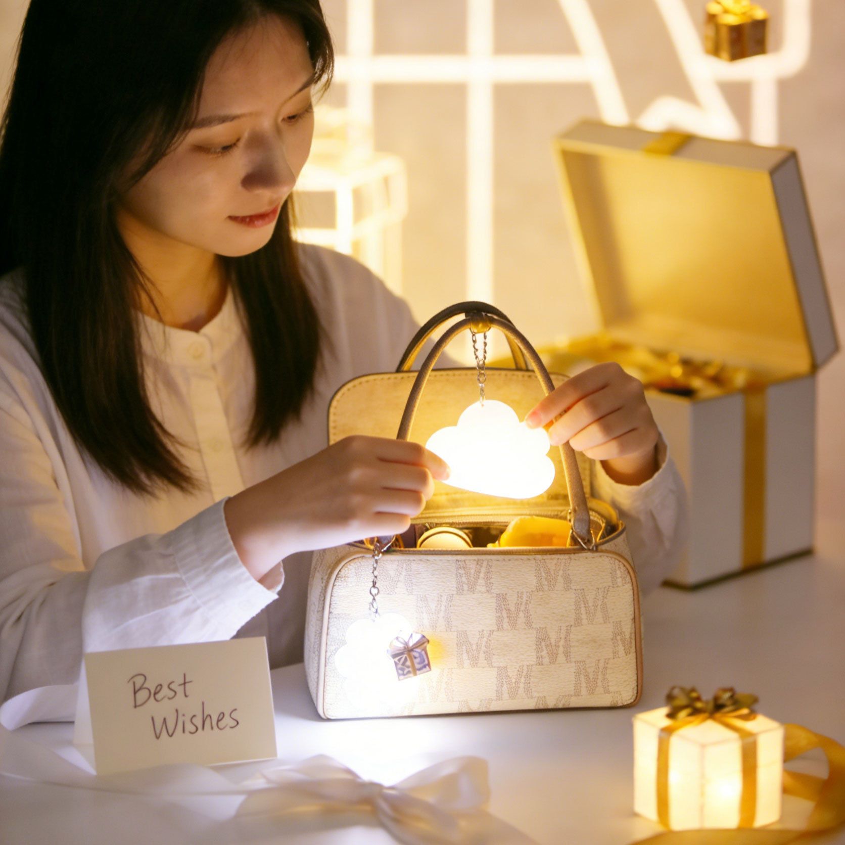 Touch Activated Cloud Keychain Light - Cute Portable LED Night Light view 2