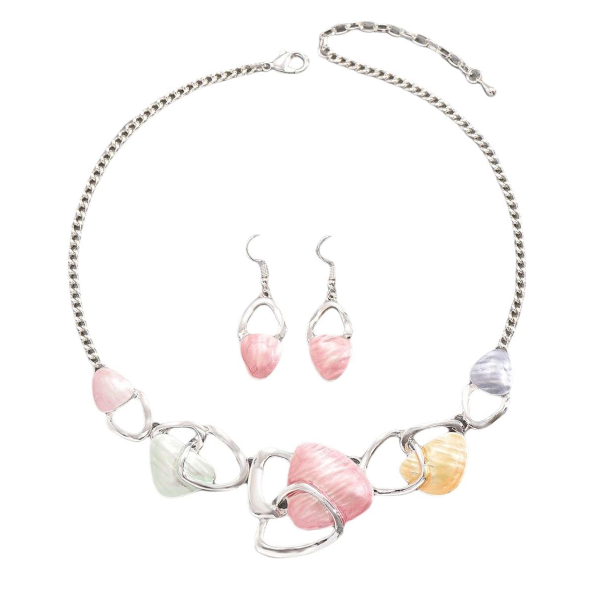 Pink Elegant Oil Drip Necklace and Earrings Set for Women