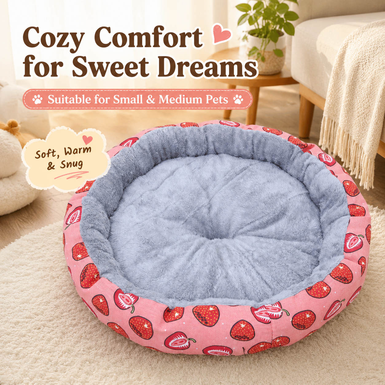 Round Pet Bed for Small Dogs and Cats