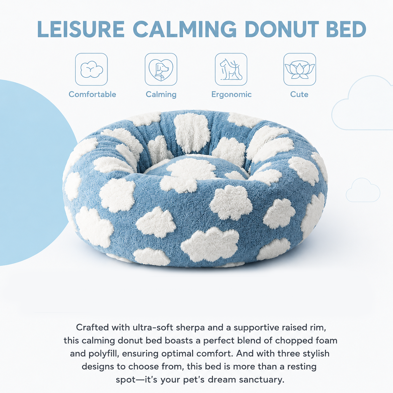 Small Medium Pet Donut Bed (Coffee plaid) -50cm outer diameter view 5