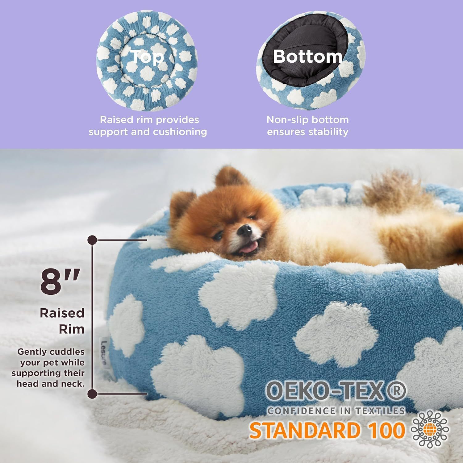 Medium Large Pet Donut Bed (Coffee plaid)-90cm outer diameter view 6