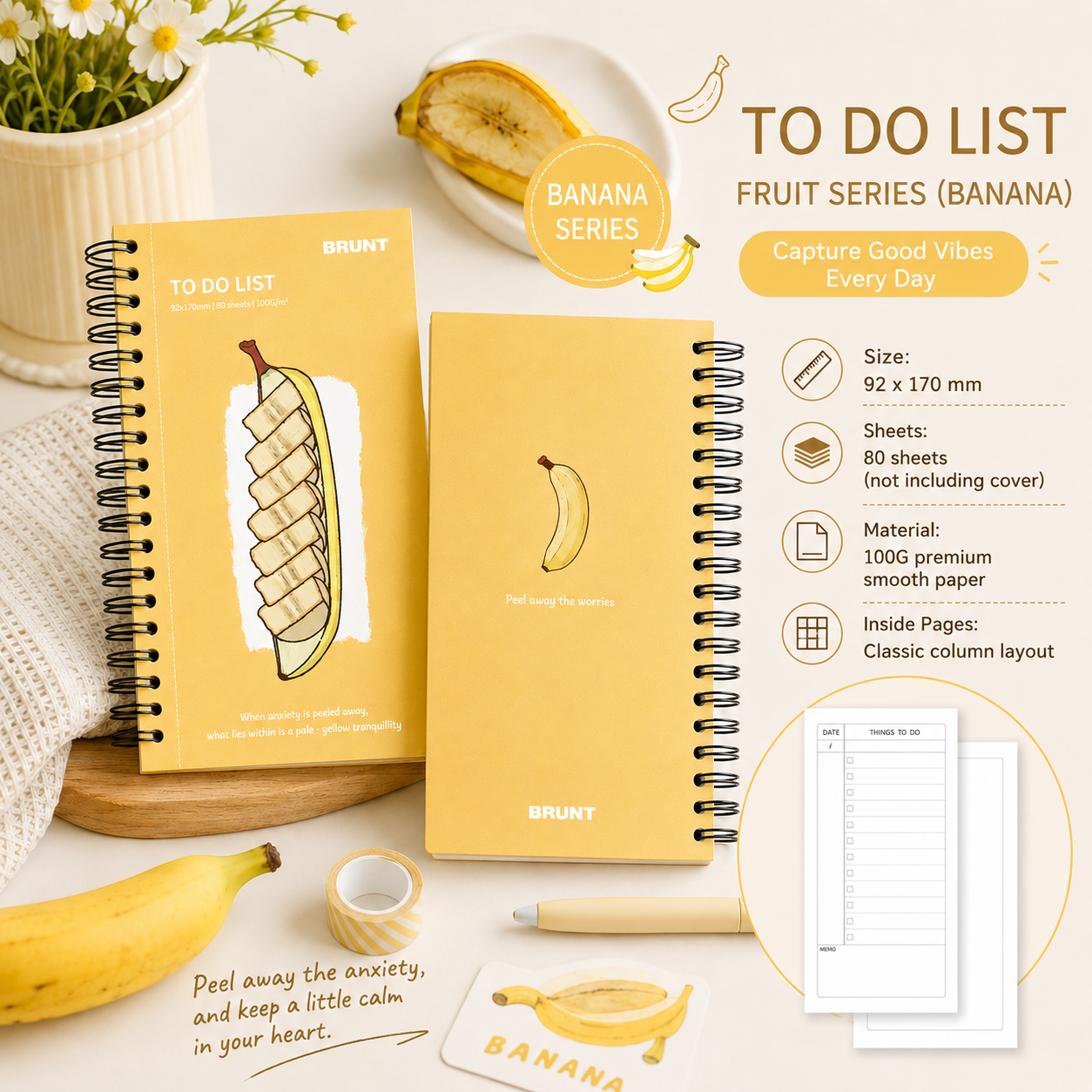 Fruit Series To Do List Notebook (Banana) – Spiral Bound Journal with Cute