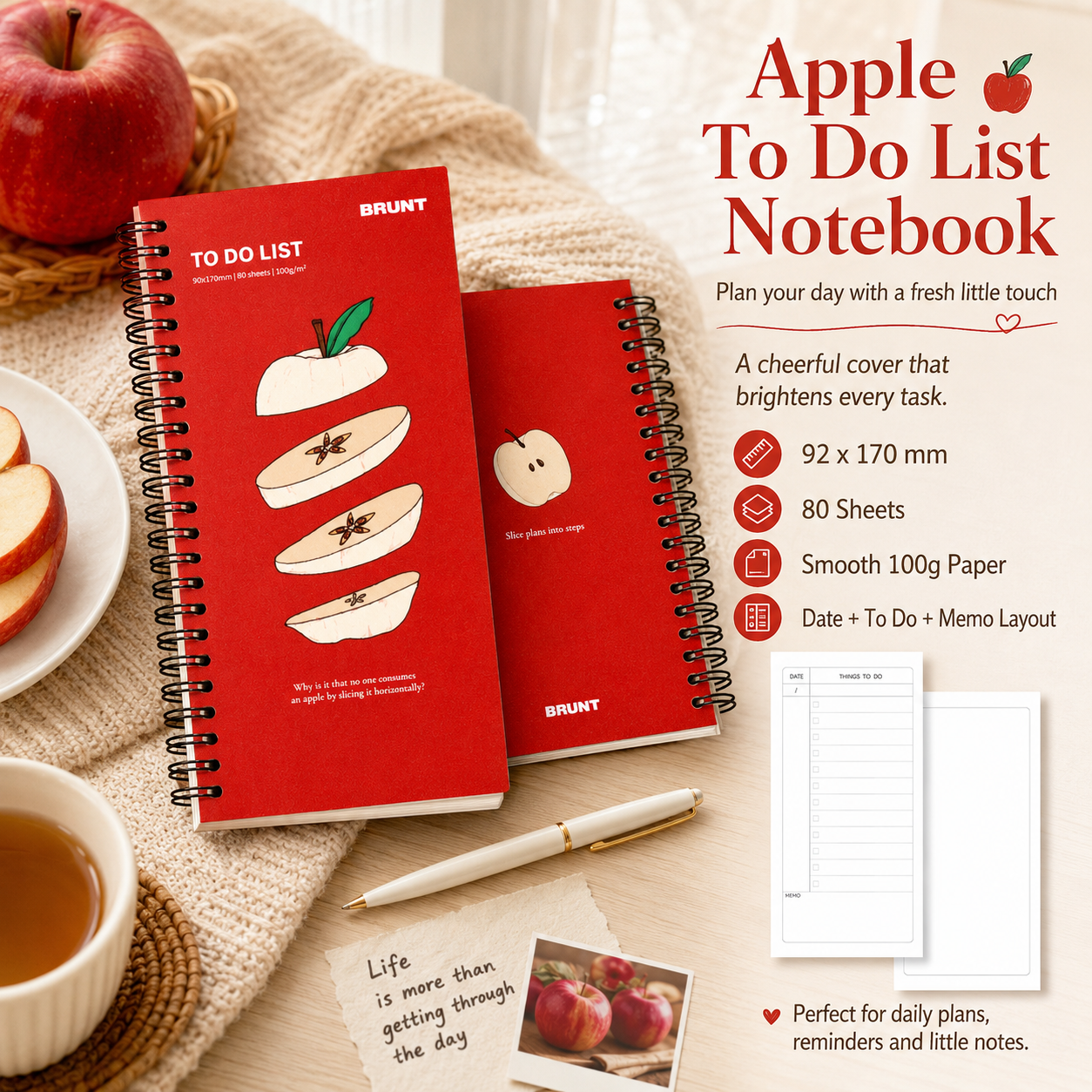 Fruit Series To Do List Notebook (Apple) – Spiral Bound Journal with Cute