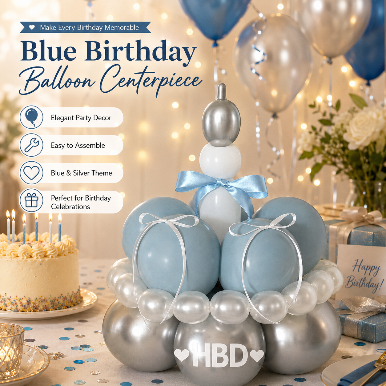 Birthday Cake Balloon Garland Kit (Blue Material kit)– DIY Party Decoration