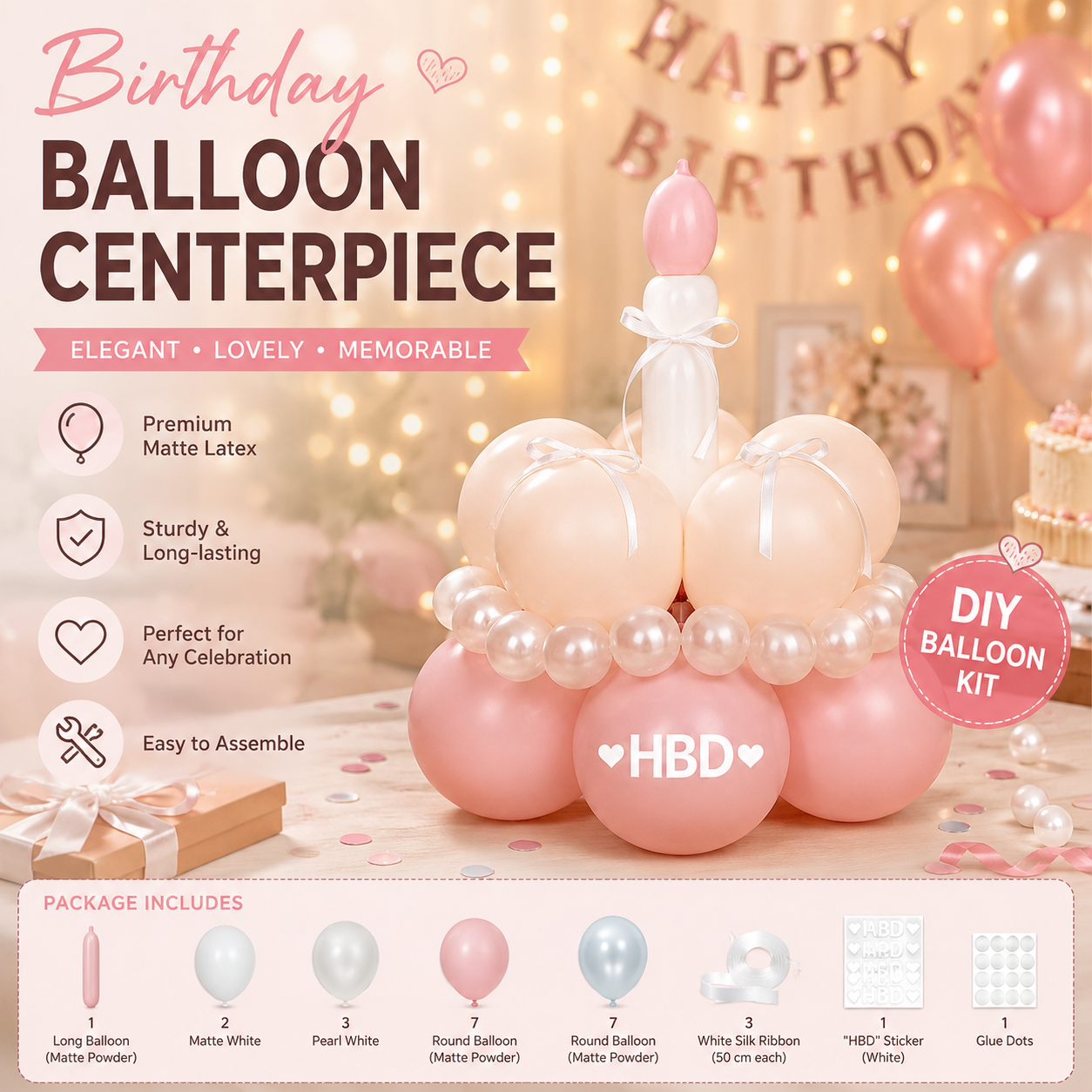 Birthday Cake Balloon Garland Kit (Pink Material kit)– DIY Party Decoration