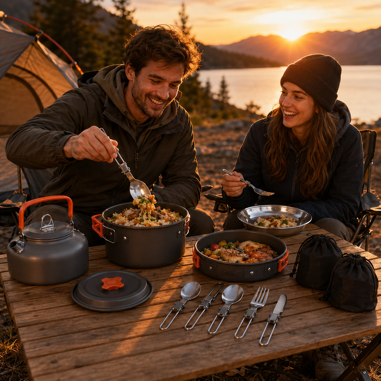 11PCS Orange Camping Cookware Set – Lightweight Aluminium Camping Pots view 2
