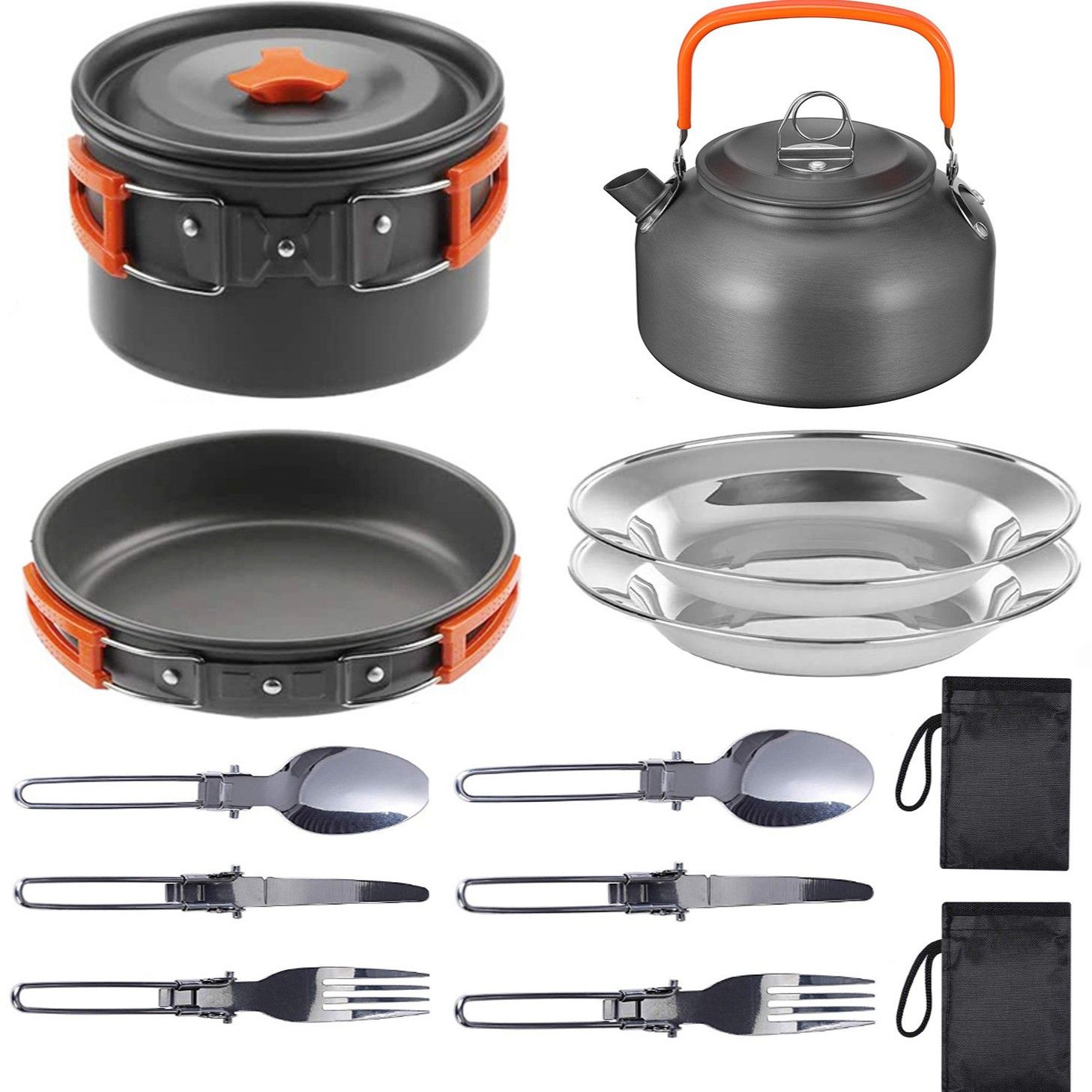 11PCS Orange Camping Cookware Set – Lightweight Aluminium Camping Pots view 3