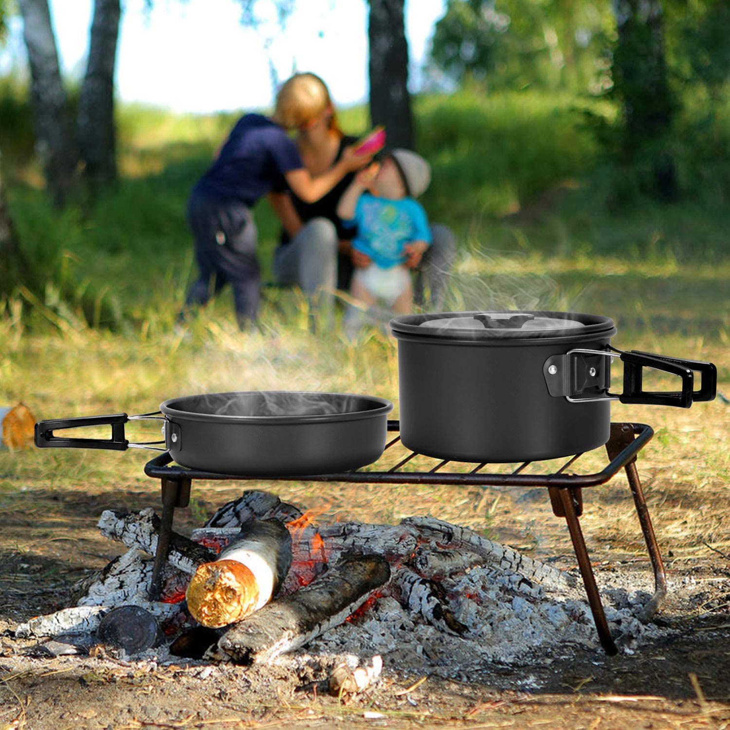 11PCS Green Camping Cookware Set – Lightweight Aluminium Camping Pots view 3