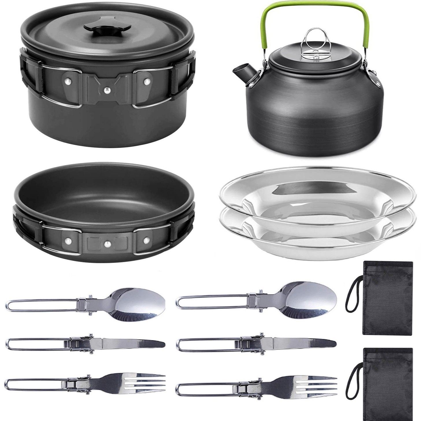11PCS Black Camping Cookware Set – Lightweight Aluminium Camping Pots view 2