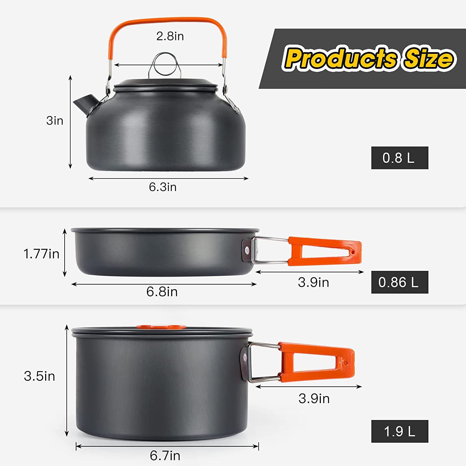 11PCS Black Camping Cookware Set – Lightweight Aluminium Camping Pots view 8