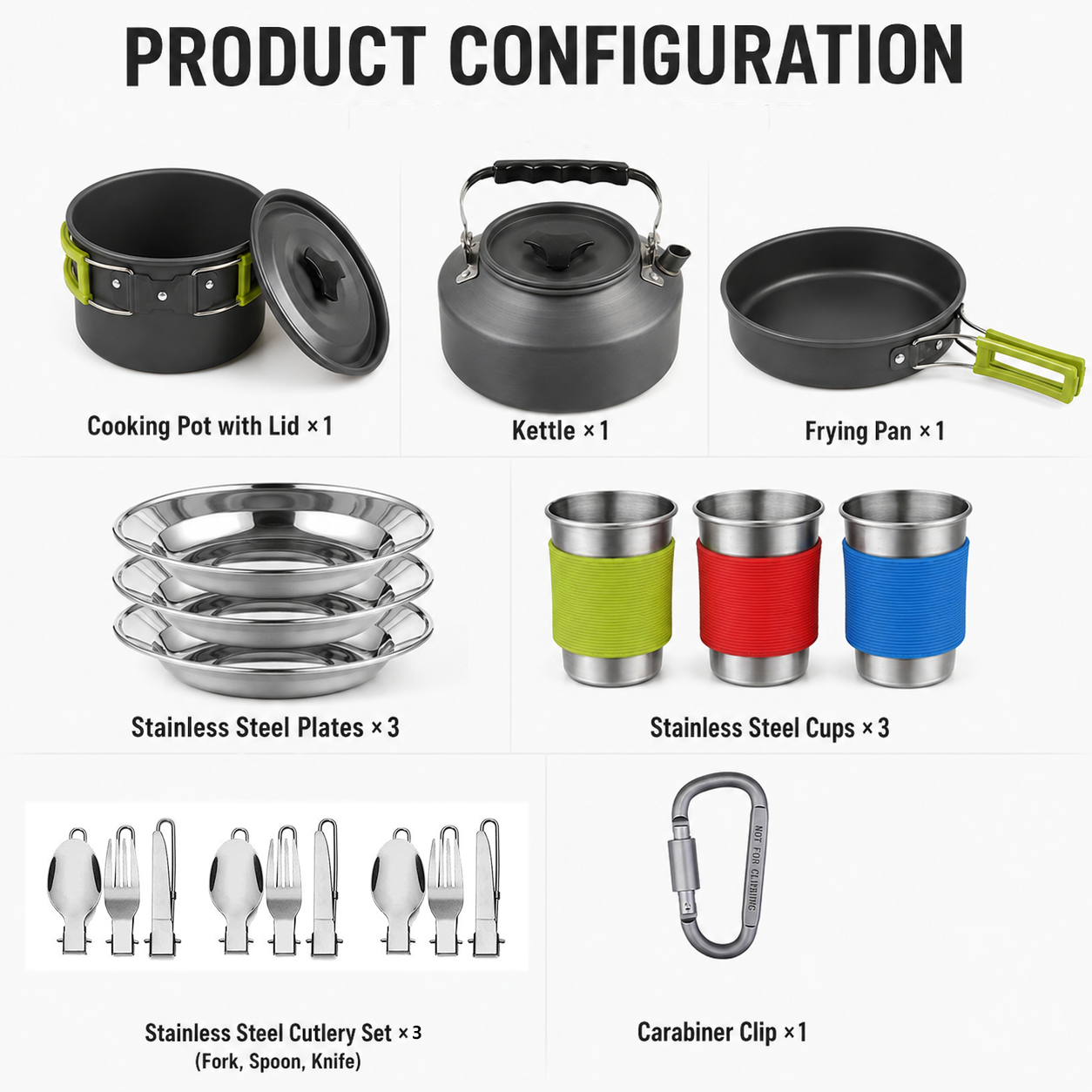 Black Camping Cookware Set for 2–3 People – Portable Outdoor Cooking Pot view 5