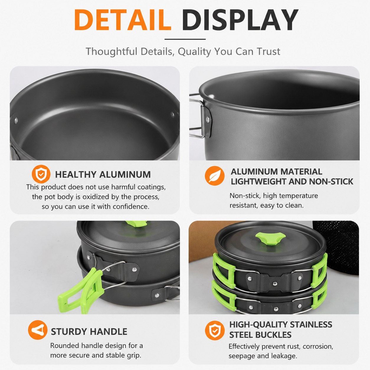 Black Camping Cookware Set for 2–3 People – Portable Outdoor Cooking Pot view 7