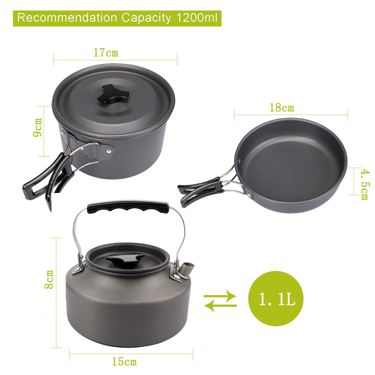 Black Camping Cookware Set for 2–3 People – Portable Outdoor Cooking Pot view 8