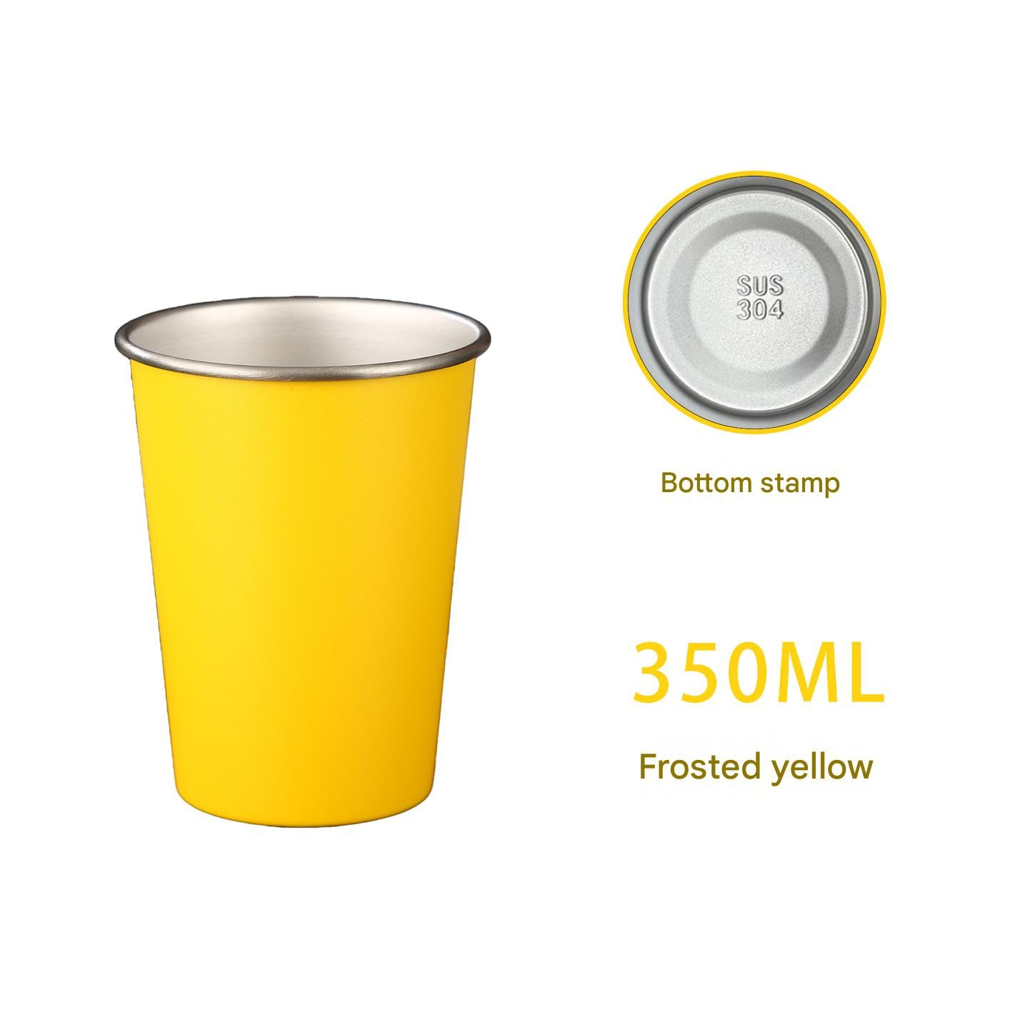 Yellow 304 Stainless Steel Camping Coffee Cup with Leather Sleeve – 350ml view 4