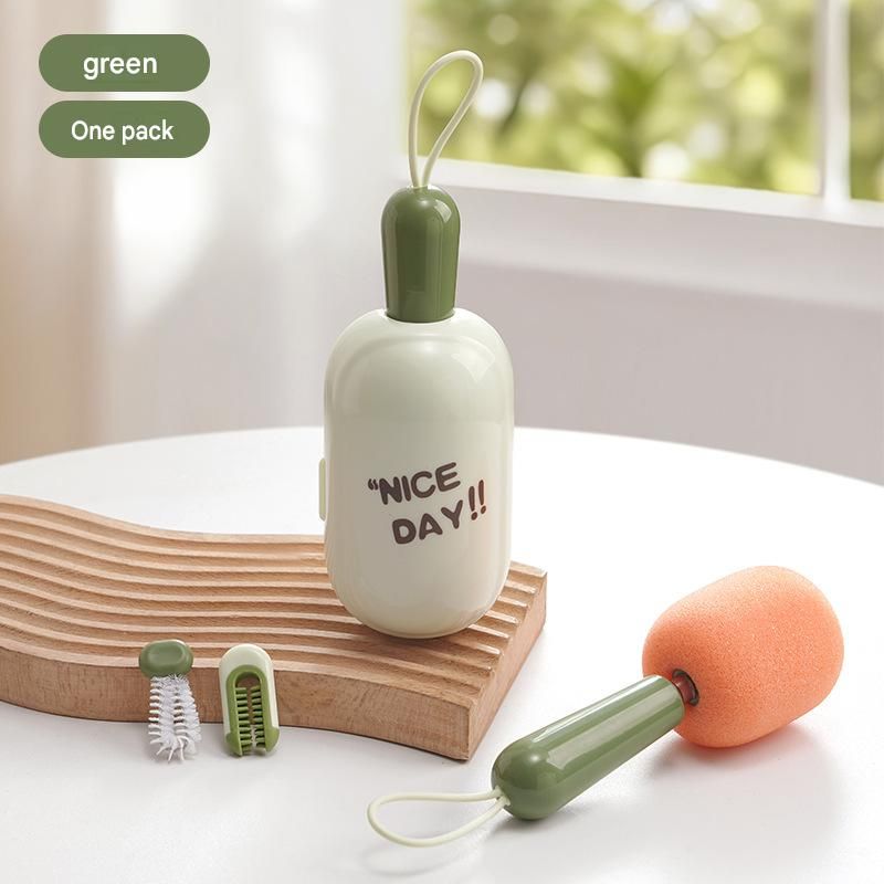 Green Portable 3-in-1 Cup Cleaning Brush Set – Extendable long-handled sponge