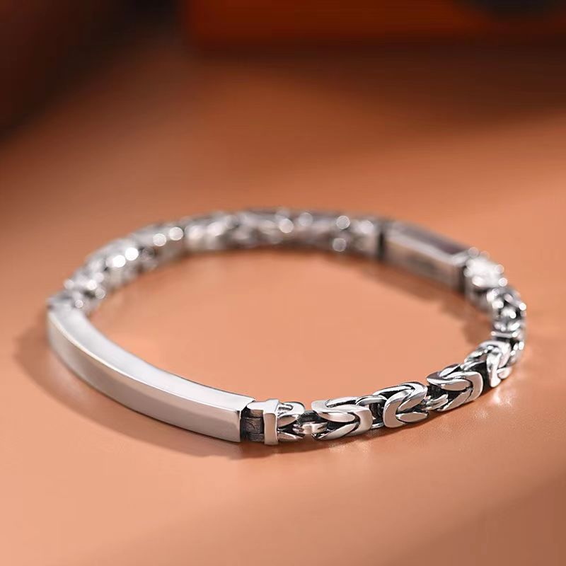 Men's Stainless Steel Byzantine Link Bracelet 22cm (8.66in) – Vintage Woven view 2