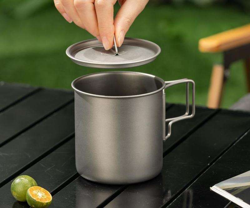 Camping Mug 500ml (16.91oz) with Lid – Ultra Lightweight Titanium Coffee Cup view 2