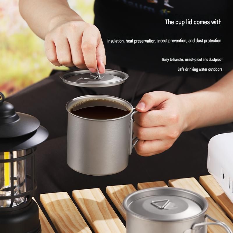 Camping Mug 500ml (16.91oz) with Lid – Ultra Lightweight Titanium Coffee Cup view 3
