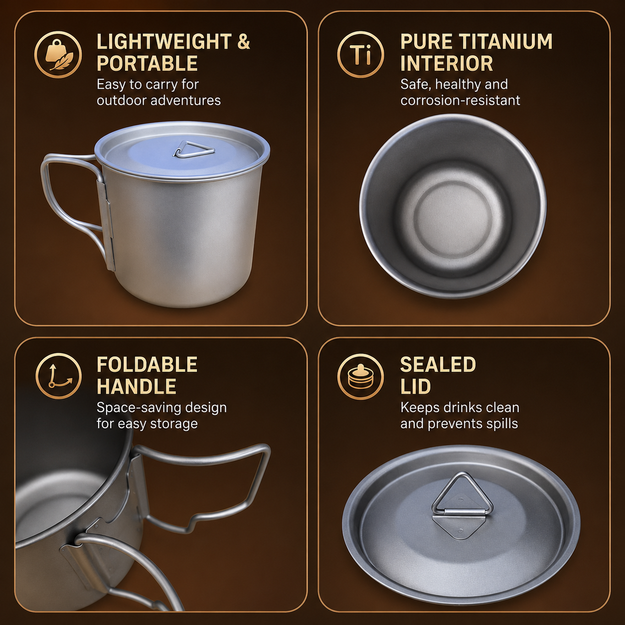 Camping Mug 500ml (16.91oz) with Lid – Ultra Lightweight Titanium Coffee Cup view 6