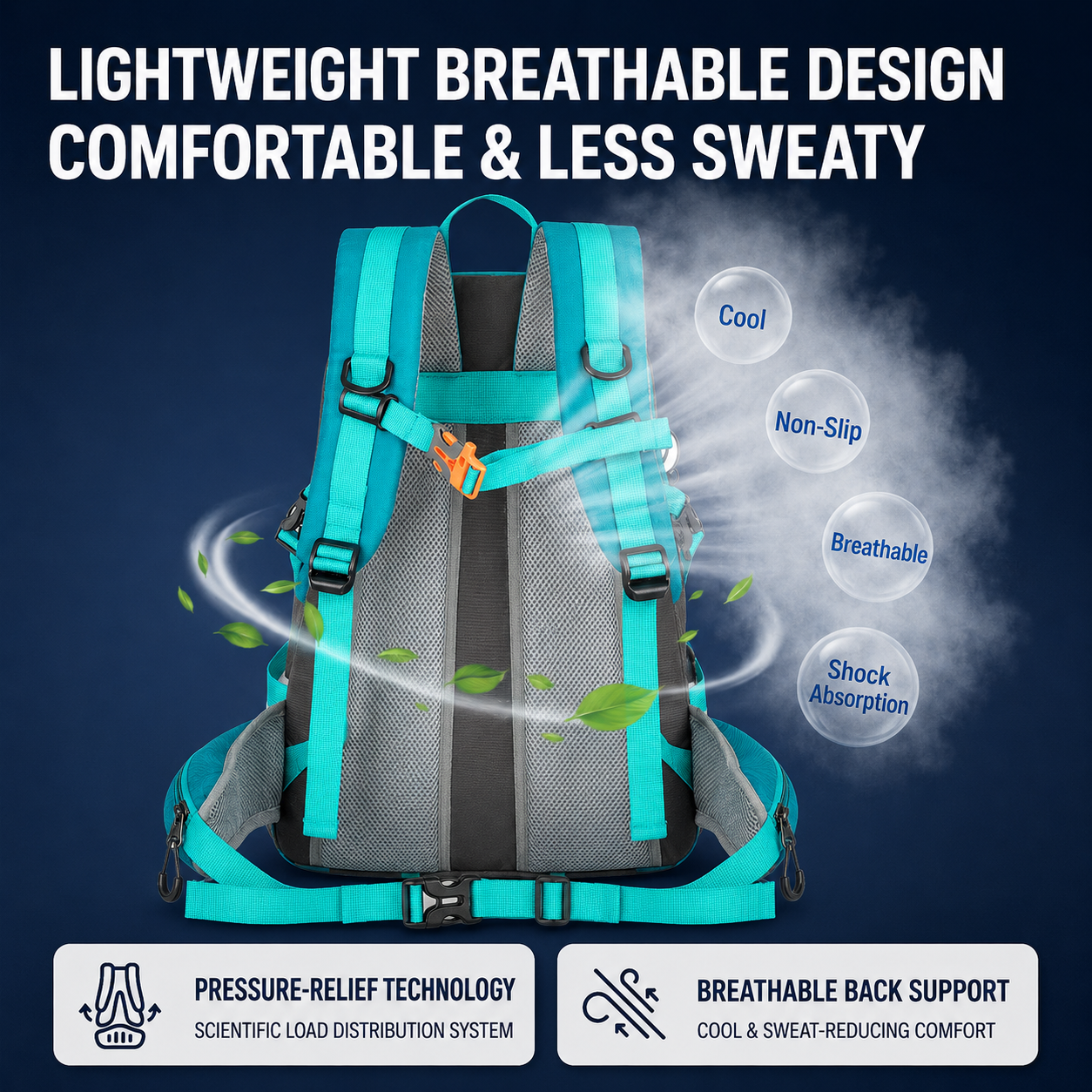 Gray Hiking Backpack with 5 Carabiners Included – Lightweight Waterproof view 3