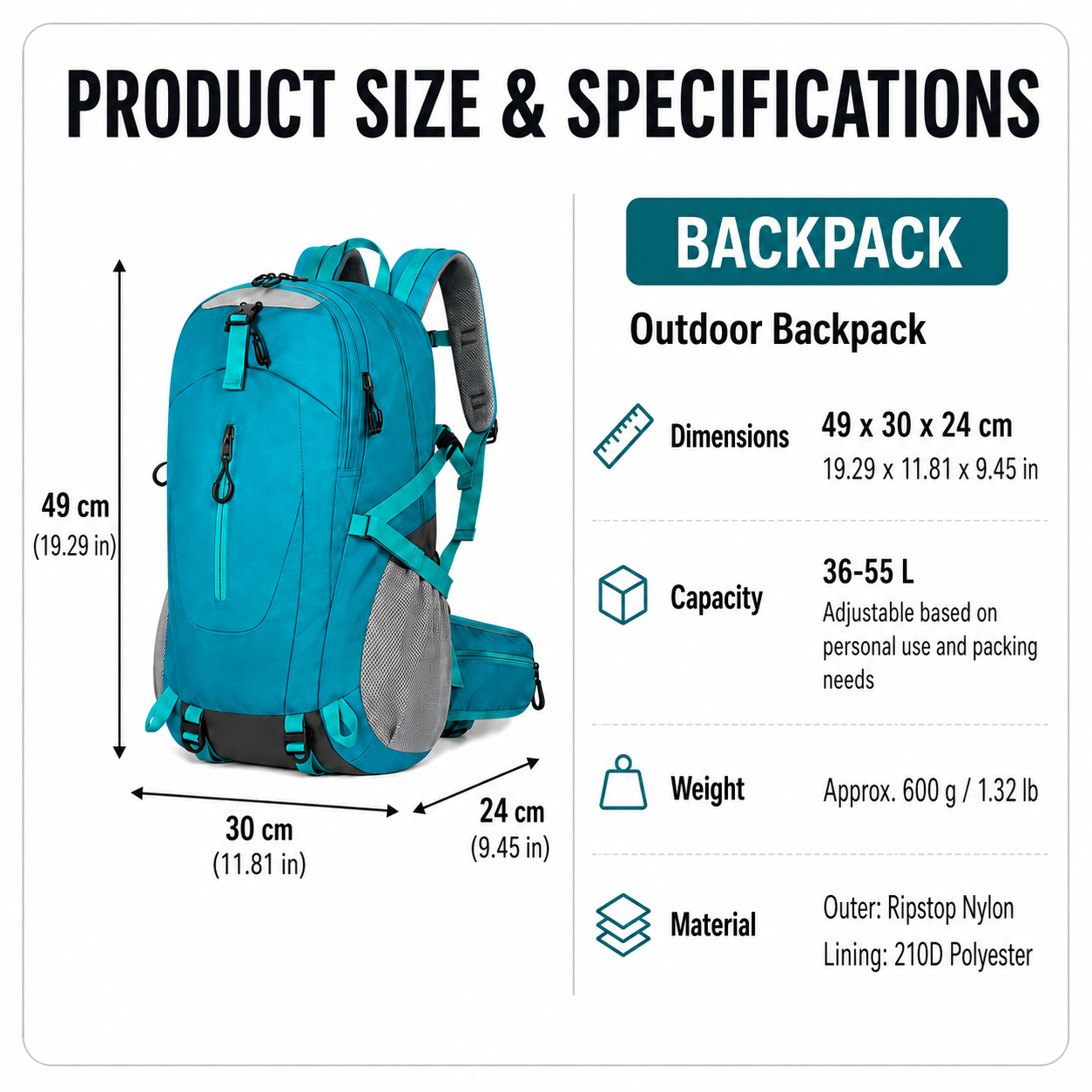 Yellow Outdoor Hiking Backpack - Lightweight Nylon Travel Daypack with Multi view 8