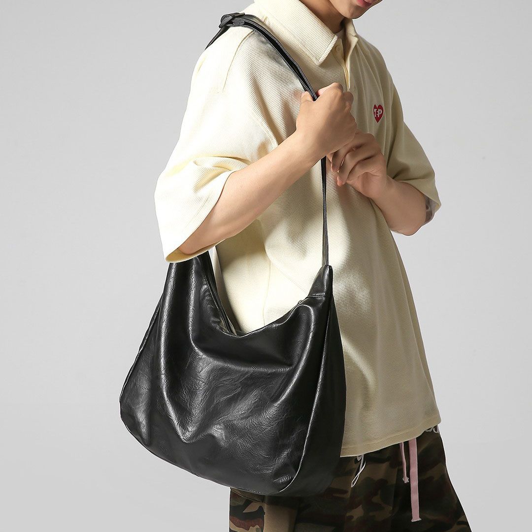 Black PU Leather Shoulder Bag - Large Capacity Hobo Handbag with Adjustable Strap view 6