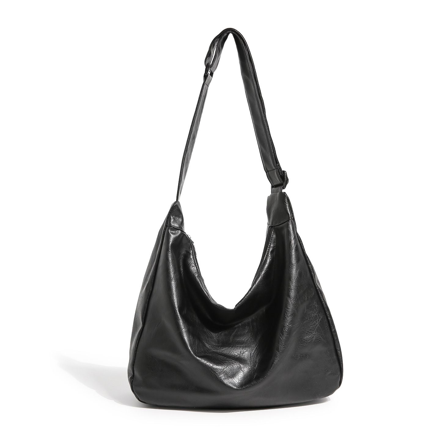 Black PU Leather Shoulder Bag - Large Capacity Hobo Handbag with Adjustable Strap view 7
