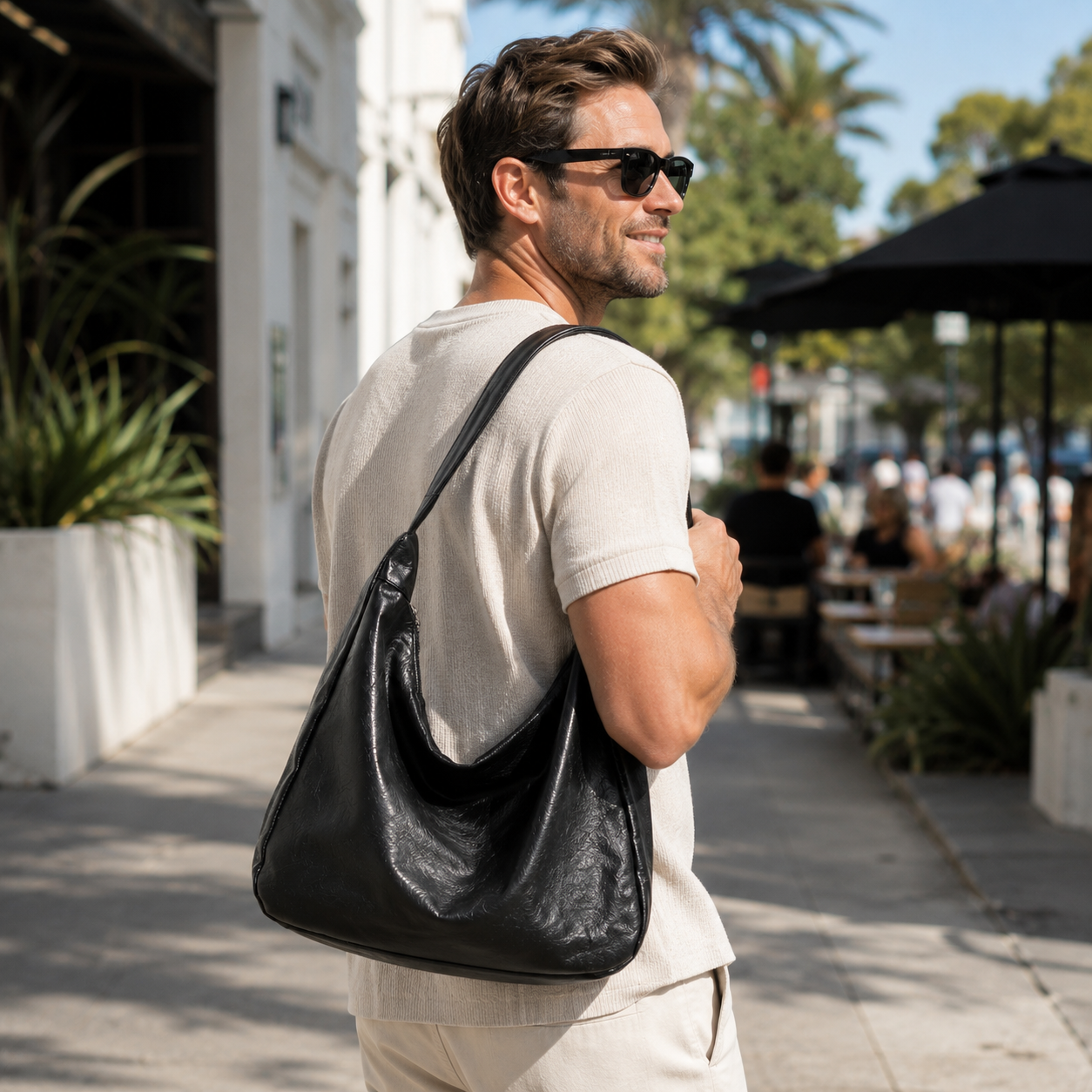Black PU Leather Shoulder Bag - Large Capacity Hobo Handbag with Adjustable Strap view 8