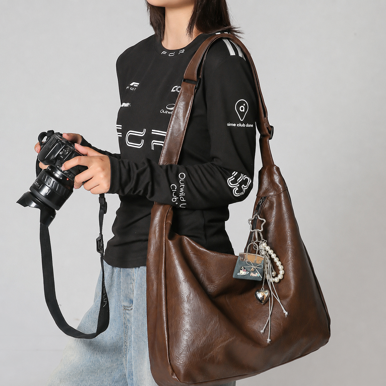 Black PU Leather Shoulder Bag - Large Capacity Hobo Handbag with Adjustable Strap view 5