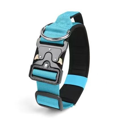 Blue Tactical Dog Collar and Bungee Lead Set (L size) - Padded Quick Release view 6