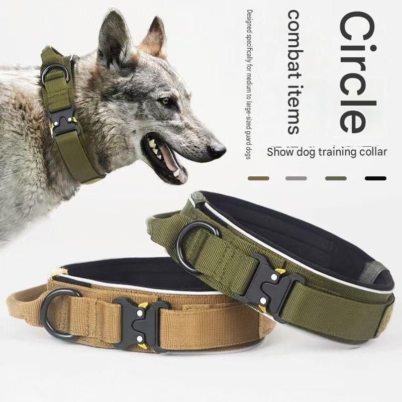 Blue Tactical Dog Collar for Large Dogs (L size)- Wide Padded Nylon Collar view 5